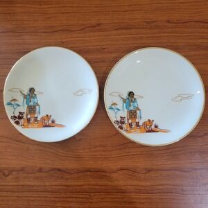 Knox Acee Blue Eagle Bread Plate 6" Hen-toh Lot Of 2 Native American Japan